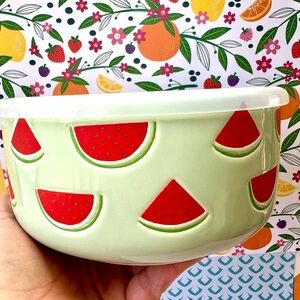 Watermelon Stoneware Bowl with Lid Holds 31 ounces Slices & Wedges Fruit